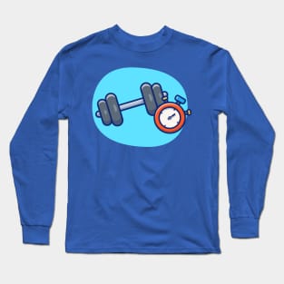 Dumbbell With Stopwatch Cartoon Long Sleeve T-Shirt